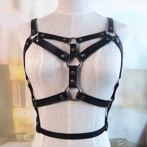 Black Leather Chest Harness Straps main image 7